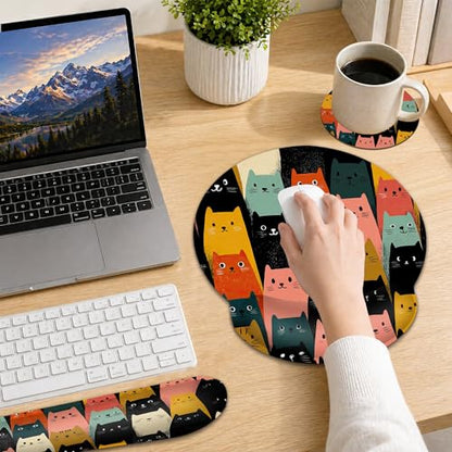 Cute Cat Wrist Rest Mouse Pad and Keyboard Support Set,3 in 1 Ergonomic Memory Foam Mousepad with Non Slip Base, Gaming Mouse Pad for Office and Home - color: Cute Cat