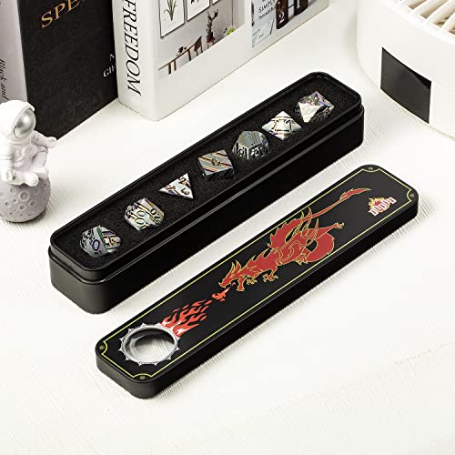 DNDND Rainbow Stripe DND Metal Dice Set,7 PCS Zinc Alloy with Gift Case for Dungeons and Dragons D&D (Rainbow) - color: Stripe Rainbow