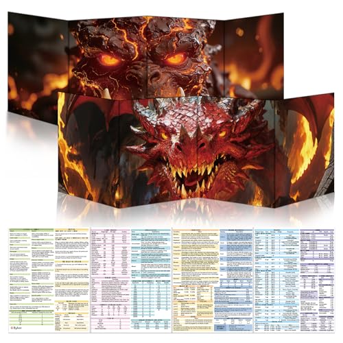 Byhoo DM Screen 2 PCS for D&D 5E - Immersive DND DM Screen Accessories - Magma Colossus & Crimson Dragon Lord, Dry Erase Surface with Stands, Portable Tri-Fold A4 Size for Player's Handbook - style: Monstrous Lords - 2PCS:Magma Colossus & Crimson Dragon L