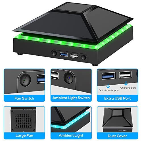 MENEEA Cooling Fan Dust Proof for Xbox Series X Console with Colorful Light Strip, Charging Stand with Cooling Fan for Xbox Series X Console and Controller