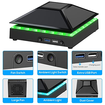 MENEEA Cooling Fan Dust Proof for Xbox Series X Console with Colorful Light Strip, Charging Stand with Cooling Fan for Xbox Series X Console and Controller