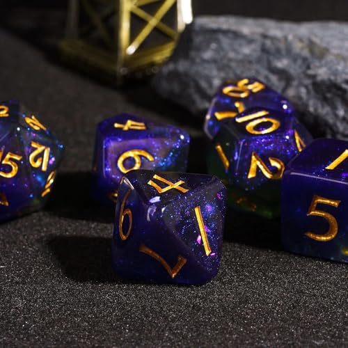 DND Dice Set Glitter Polyhedral Dice Purple-Green for Tabletop Games | Leather Storage Bag, DM Gift, for Dungeons and Dragons Role Playing Games - color: Glitter-purple&green