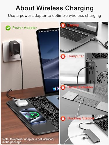 TopMade Mouse Pad with 15W Fast Wireless Charging, 31.5"x15.75" XXL Large Gaming Waterproof Desk Pad with Ultra-Smooth Surface, Non-Slip Base, Computer Desk Mat, Black Topographic Map #3 - color: Black Topographic Map #3
