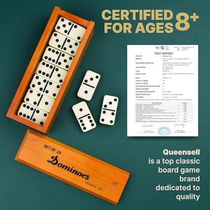 Queensell Jumbo Dominoes Set for Adults and Kids – Domino Set for Classic Board Games – Jumbo Dominoes Double 6 for Travel Games – Dominos Set for Adults 28 Tiles - style: Jumbo