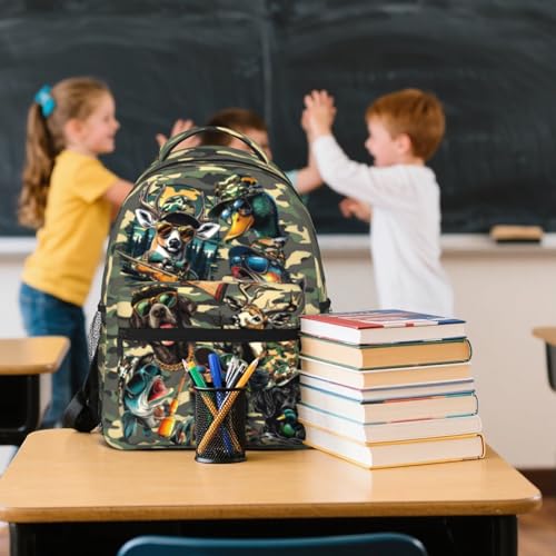 Wild Duck Camo Backpacks for Girls Boys Elementary Middle School Bookbag Kids Fish Deer Hunter Animals School Backpack Travel Daypack Students Back Pack - color: Hunter Animals