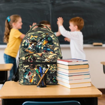 Wild Duck Camo Backpacks for Girls Boys Elementary Middle School Bookbag Kids Fish Deer Hunter Animals School Backpack Travel Daypack Students Back Pack - color: Hunter Animals