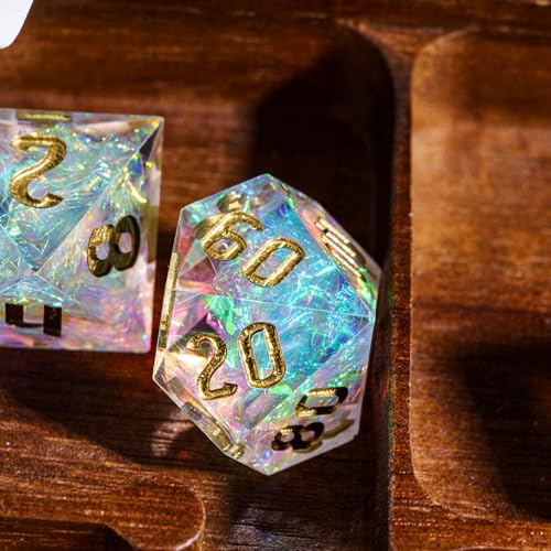 Cusdie Sharp Edges DND Dice, 7 PCs D&D Dice, Handcrafted Polyhedral Dice Set, for Dungeons and Dragon Role Playing Game(Transparent w/White Sparkle) - color: Transparent W/White Sparkle