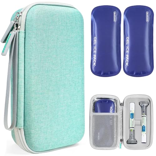 Portable Insulated Cooler Travel Case Fits 2 Zepbound Injector Pens, Tirzepatide Travel Case TSA Approved with 2PCS Reusable Ice Packs, EVA Medicine Organizer for Daily Use (Green,Big) - color: Green-Big