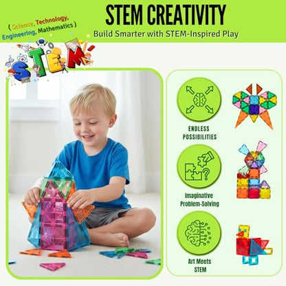 Magnetic Tiles Set 180 PCS with 2 Cars Bases, STEM Educational Magnet Toys for Kids Ages 3-12, Magnetics for Kids & Preschool, Creative Magnetic Building Toys for Boys & Girls - style: 180 Pieces