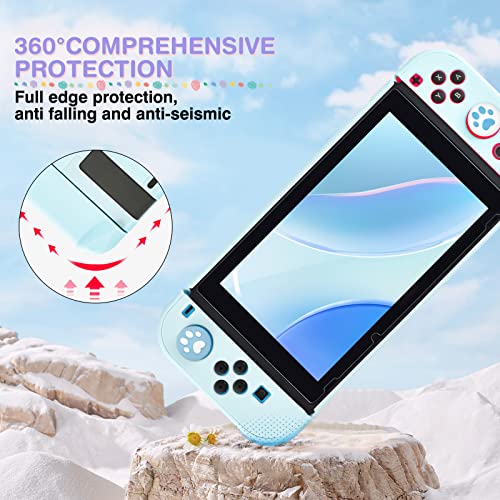 DLseego Blue Switch Case Set Carrying Case with 10 Slots Babyblue Protective Dockable Hard Shell with 4PCS Cute Cat Paw Thumb Grips Caps and 1PC Green Flower Blossom Chain for Switch 2017 Version - color: Blue, size: Switch 1 6.3inch