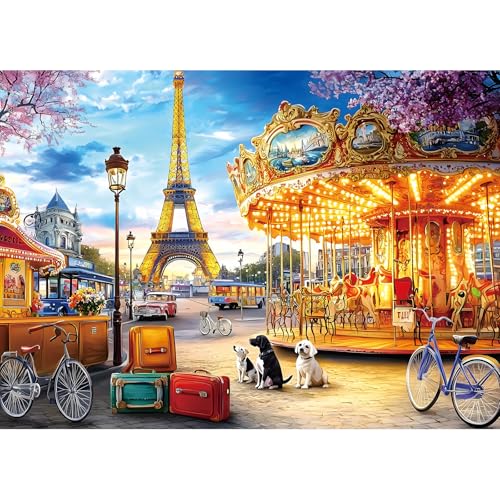 1000 Piece Puzzle for Adults Paris Eiffel Tower & Carousel Scenery, Highly challenging Adult Jigsaw Puzzles with 27.56" x 19.68" Includes Reference Poster for Puzzle Enthusiasts - color: Eiffel Tower, size: 27.56" X 19.68"