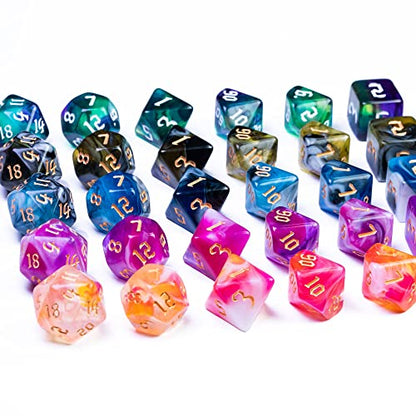 5 Sets DND Dice Polyhedral Dice Set (35pcs) with 1 Large Leather Bag, D&D Dice Set for RPG Table Games. (5Sets-Tricolor) - color: 5sets-tricolor