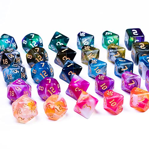 5 Sets DND Dice Polyhedral Dice Set (35pcs) with 1 Large Leather Bag, D&D Dice Set for RPG Table Games. (5Sets-Tricolor) - color: 5sets-tricolor