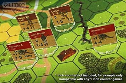 Wargame Counter Stands | Chit Holders | 1-Inch | Clear | Holds 25.4mm square card markers upright | Snap-fit, glue optional | Pack of 10 | Laser-cut | Hex-grid & magazine games