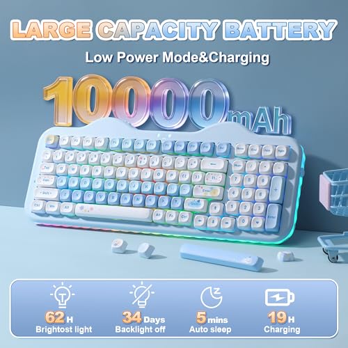 YUNZII C98 Cute Cake Wireless Mechanical Keyboard(Blue, Milk Switch) | 99 Keys with Number Pad, Hot Swap, PBT MOA Keycaps, BT5.0/2.4G/USB-C, Gasket Mount, Custom RGB Backlit for Win/Mac - color: Blue, size: Milk V2 Linear Switch