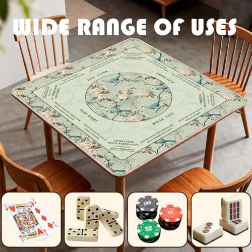Green Floral Bird Chinoiserie Mahjong Mat 31.5 x 31.5 in,Traditional Chinese Flower Non-Slip Noise Reduction Gaming Mat for Table American Mahjong Poker Board Games Card Games Dominoes - color: Green Chinese Style Flower & Bird Mahjong Mat