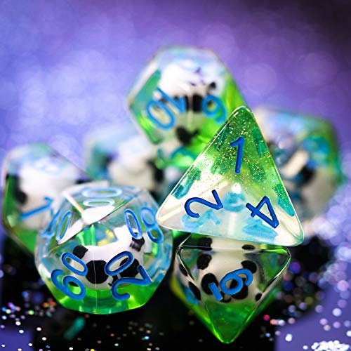 Cusdie 7-Die DND Dice, Polyhedral Dice Set Filled with Animal, Animal Dice Set for Role Playing Game D&D Dice (Panda) - color: Panda