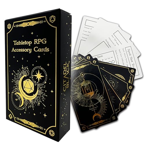 Citadel Black Tabletop RPG Accessory Card Set of 50 Cards – D&D, Gold Foil - Spell Slot Tracker, Item, Spell, Blank Note Cards, for Dungeons and Dragons 5th Edition & Other Tabletop Games