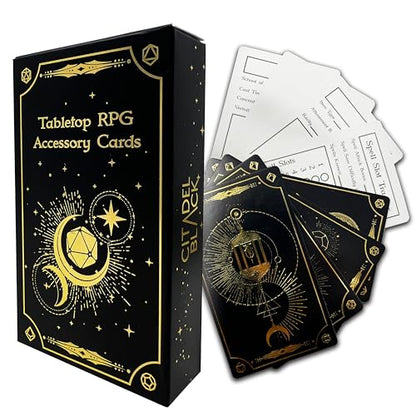Citadel Black Tabletop RPG Accessory Card Set of 50 Cards – D&D, Gold Foil - Spell Slot Tracker, Item, Spell, Blank Note Cards, for Dungeons and Dragons 5th Edition & Other Tabletop Games
