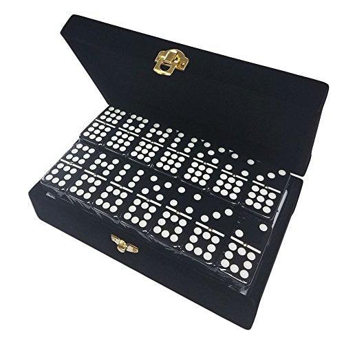 Marion Double 9 Domino Set (55 Tiles) Jumbo Tournament Professional Size with Spinners in Elegant Velvet Storage Box (Black) - color: Black Velvet Box