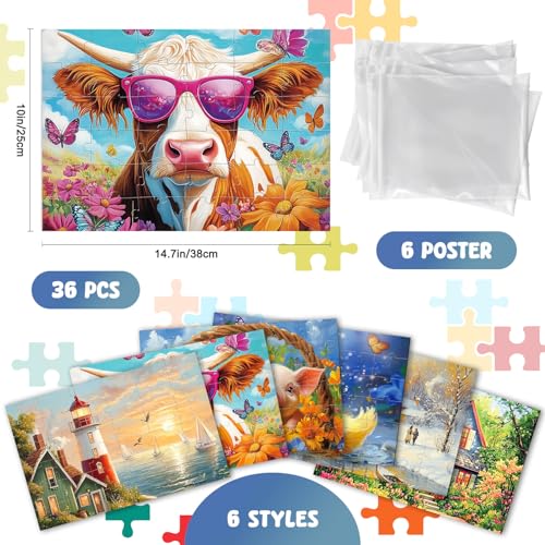 6 Pack 36 Large Piece Puzzles for Dementia Seniors and Elderly Adults, Dementia Activities for Seniors and Alzheimers Activities, Gift for Patients in Nursing Home with 6 Bags (Rural Charm)