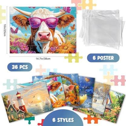 6 Pack 36 Large Piece Puzzles for Dementia Seniors and Elderly Adults, Dementia Activities for Seniors and Alzheimers Activities, Gift for Patients in Nursing Home with 6 Bags (Rural Charm)