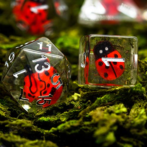 Cusdie 7-Die DND Dice, Polyhedral Dice Set Filled with Animal, for Role Playing Game D&D Dice (Ladybug) - color: Ladybug