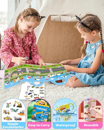 Walenced Reusable Sticker Book for Toddlers, Travel Stickers for Kids, Toddler Craft Activities Toys, Birthday Gifts for Boys & Girls - style: Transport