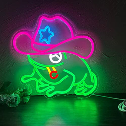 Frog Cowboy Neon Signs,Frog Cowboy Lamp Led Signs Lights Neon Signs for Wall Decor, Adjustable Brightness Night Light Man Cave Game Room Decor, USB Powered for Bedroom Party Bar Wedding Christmas - style: Frog Cowboy