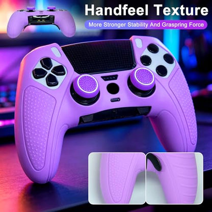 Purple Anti-Slip Controller Skin,Studded Edition Protective Silicone Cover Skin Grips Compatible with PS5 Edge Controller and 6 PCS Thumb Grips Caps. - color: Purple