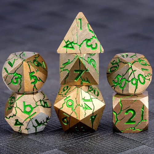 Metal D&D Dice Set with Box - Polyhedral Dice for RPG Dungeons and Dragons with Cracks - color: Copper and Green