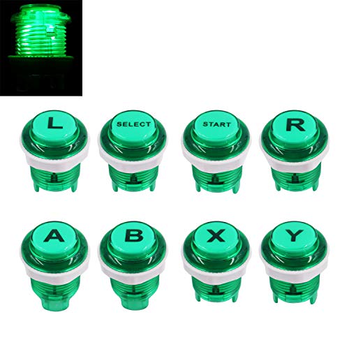 8 PCS Arcade Game LED Push Buttons with Cherry MX Mechanical Keyboard Microswitch Logo X Y Start Select for PC MAME Raspberry Pi Green - color: Green