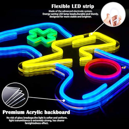 LED Game Neon Sign Light for Gamer Room Decor USB Powered with Switch Gaming Accessories Acrylic Gamepad Neon Sign for Video Game Room Teen Boy Bedroom Wall Decor Gift Ideas for Gamer Christmas - style: Lightning Blue Gampad