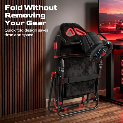 RACGTING Foldable Racing Simulator Cockpit,Gaming Sim Cockpit with Red Seat | Space-saving Storage, Fully Adjustable, 80% pre-assembled, Fit fot Logitech Thrustmaster MOZA, For apartments & living rooms