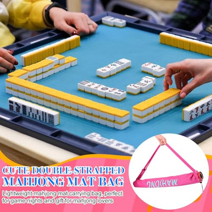 34 Inch Long Mahjong Mat Bag Cute Double Strapped Canvas Drawstring Mahjong Holder Lightweight Outdoor Carrying Bag for Board Games Travel Storage-Mat Not Include(Pink,1 Pc) - color: Pink, style: Soild