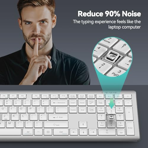 TECKNET Bluetooth Keyboard Rechargeable 4-Device (2.4G+BT) | Multi-device Free Switching, Ultra-Slim, Numeric Keypad, Quiet Full Size Wireless Keyboard for PC/Laptop/Smart TV/Phone - color: White