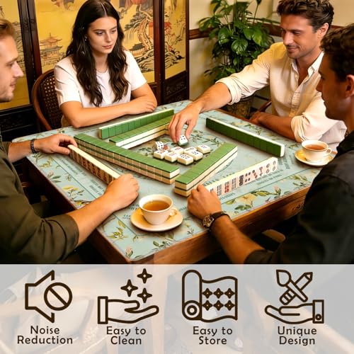 Green Chinoiserie Floral Bird Mahjong Mat 31.5 x 31.5 in, Traditional Flower Chinese Non-Slip Noise Reduction Gaming Mat for Table American Mahjong Poker Board Games Card Games Dominoes - color: Turquoise Chinese Style Mahjong Mat