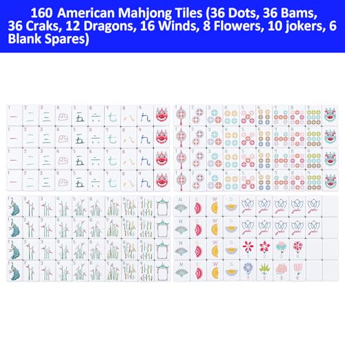 160 Deep Blue Engraved American Mahjong Game Set with Carrying Bag and Accessories, 1.2’’ Mahjong Tile Set - color: 1-deep Blue
