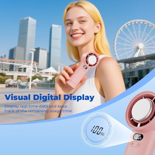 HandFan 5200mAh High Speed Handheld Turbo Fan, 1-100 Speeds Adjustable Powerful Cooling Ice Fan, Portable Mini Hand Fans Rechargeable, for Summer Beach Travel Concerts, Gifts for Women(Pink) - color: Pink