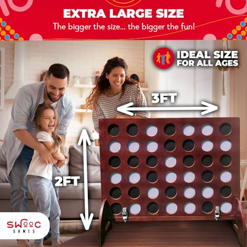 SWOOC Games - Premium Giant Four in a Row (All Weather) w/Carrying Case & 60% Quieter Design - Giant Connect - 4 Game Outdoor for Adults and Family - 4 in a Row Life Size Yard Games for Kids & Adults - style: 3ft x 2ft