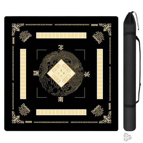 Chinoiserie Mahjong Mat with Rules for Table-31.5''x31.5''Dragon American Mahjong Mat Anti-Slip Neoprene Rubber Noise Reducing,Foldable Travel Game Tablecloth for Poker Card Board Games Dominoes - color: Black Dragon