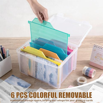 Greeting Card Storage & Organizer Box with 6 Removable Dividers for Holiday Birthday Get Well Cards Photos, Crafts, Scrapbooking