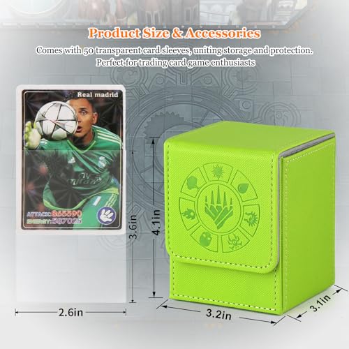 Arkeiliy Card Deck Box, 110+ Storage MTG Deck Box with 50 Pcs Card Sleeve, Collectible Trading Card Cases for Magic Commander and More (Grass) - color: Grass
