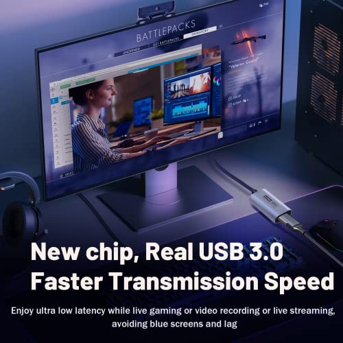 GUERMOK Video Capture Card, USB3.0 HDMI to USB-C Capture Device, 2K@30FPS | Stream & Record Gameplay at 1080P@60FPS, Compatible with Mac OS, Windows, Quest 3, OBS, Zoom, PS5/4, Switch, Xbox (Gray) - color: Gray