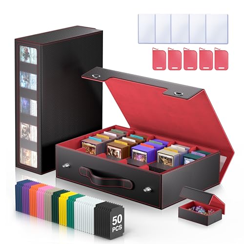 Trading Card Storage Box 3900+ with Handle, Black Red | 5-Row MTG Card Case with Metal Latch & Commander Display,Top Loaders Organizer Deck Box for TCG PTCG Sports Cards - color: Black Red, size: 3900+ with Handle & Metal Latch