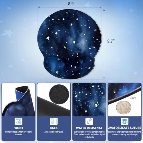 KONVINIT Ergonomic Mouse Pad with Wrist Rest, Small Mousepad with Non-Slip Rubber Base and Smooth Surface, Blue Mouse Pads for Desk, Office Desk Accessories - color: Star