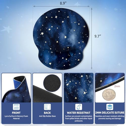 KONVINIT Ergonomic Mouse Pad with Wrist Rest, Small Mousepad with Non-Slip Rubber Base and Smooth Surface, Blue Mouse Pads for Desk, Office Desk Accessories - color: Star