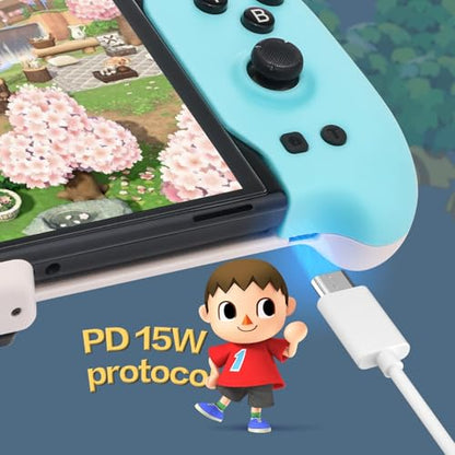 ECHZOVE Upgrade Nintendo Switch OLED Controller Grip - Ergonomic Animal Crossing Style Controller with Joystick, NFC, Turbo, Six-Axis Gyro, Dual Vibration, Wake-Up & Card Slots - color: Animalcrossing