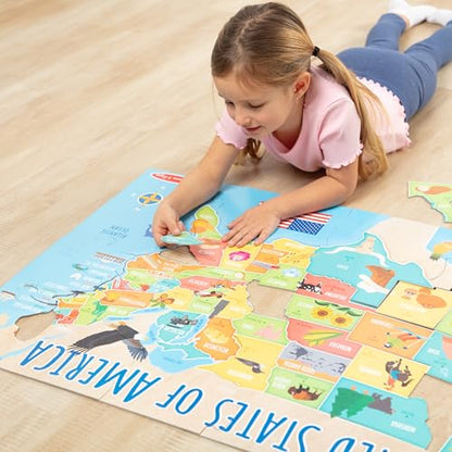 Melissa & Doug USA Map Jumbo Floor Puzzle 51-Piece Educational Toy | 51 Jumbo Pieces, 3x2 Feet, USA Map Scene With State Capitals, Educational Floor Puzzle Play, Learning Toys for Kids, Ages 6+