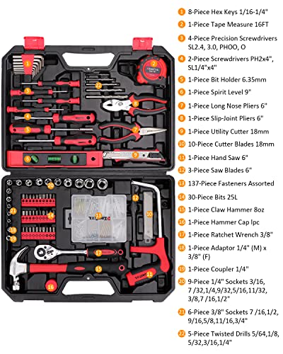 KingTool Home Repair Tool Kit - 226 Piece General Home/Auto Repair Tool Set, General Mechanic Tool Set, General Household Tool Kit, Perfect for Homeowner, Diyer, Handyman - style: 226-Pieces